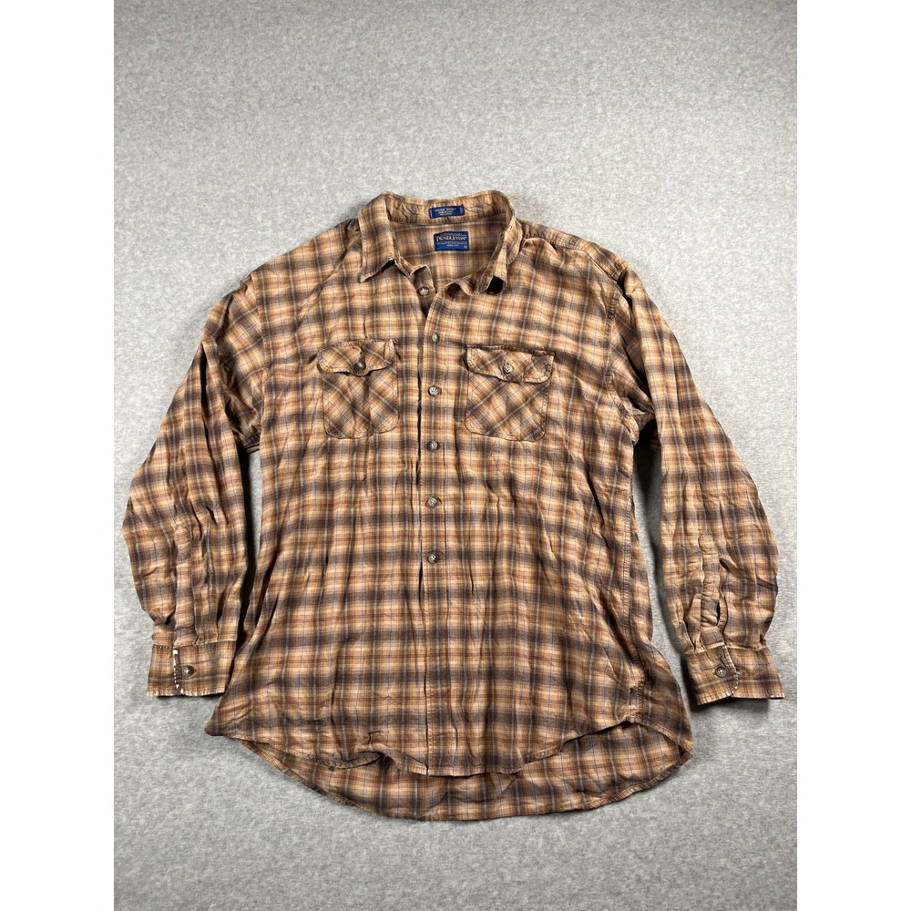 Pendleton Hiker Button Up Shirt Men XXL Brown Plaid Flannel Cotton Work Outdoors